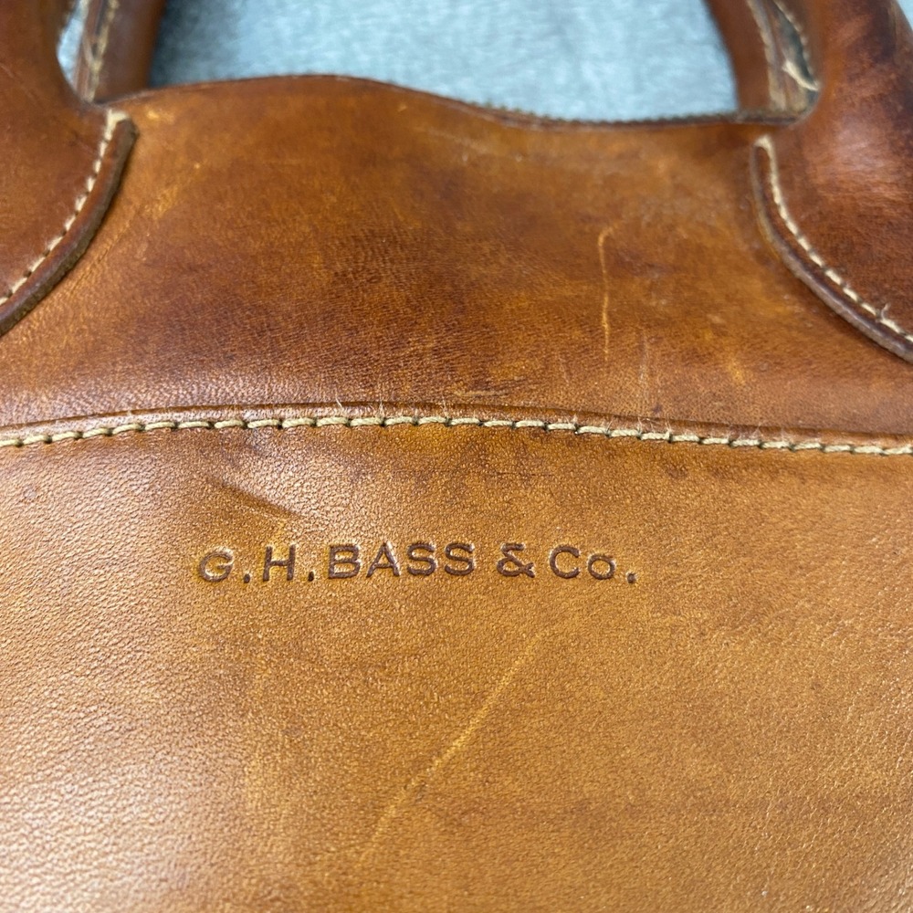 Vintage G.H. Bass Co Satchel Bag M Tan Leather Dome Style Patina Brass Hardware - Picture 11 of 12